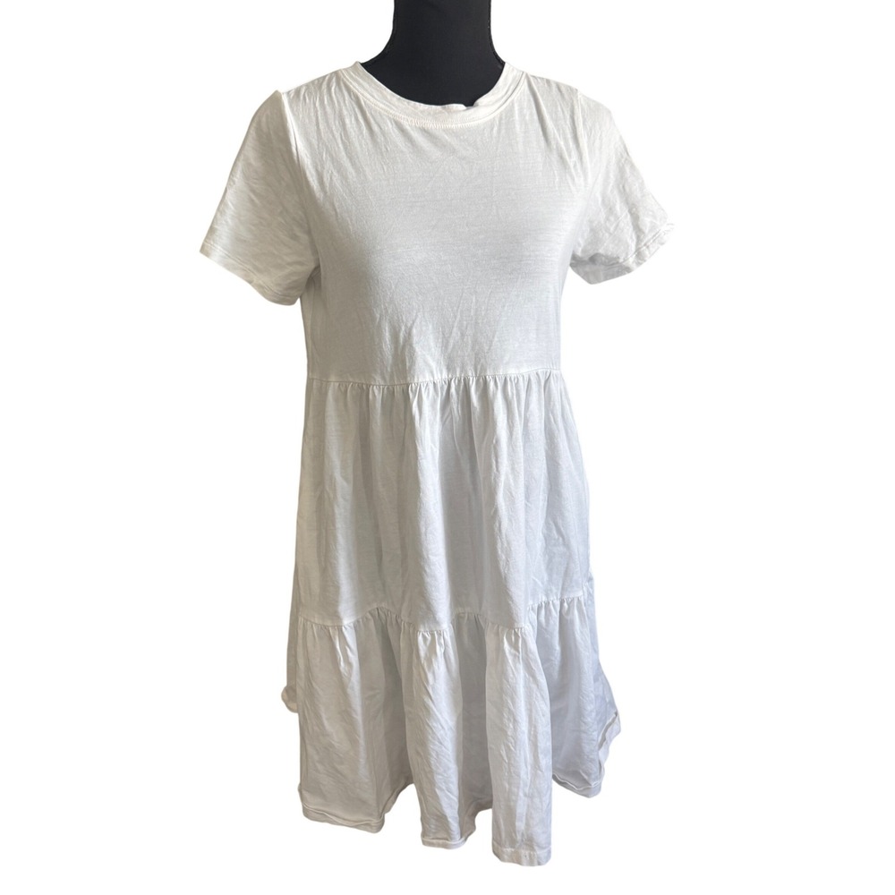 Old Navy Womens White Cotton Tiered Babydoll Mini Dress XS Minimalist Coastal